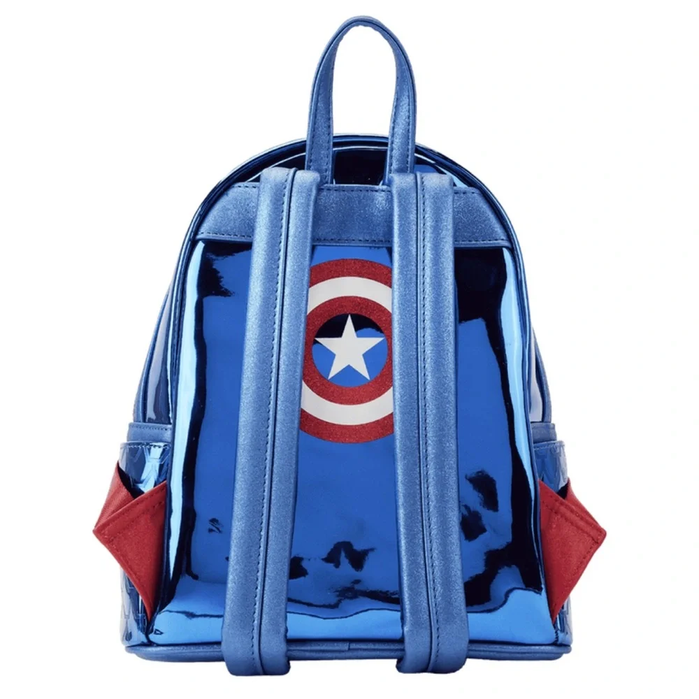 NWT - Loungefly Marvel Metallic Captain America Cosplay Mini Backpack